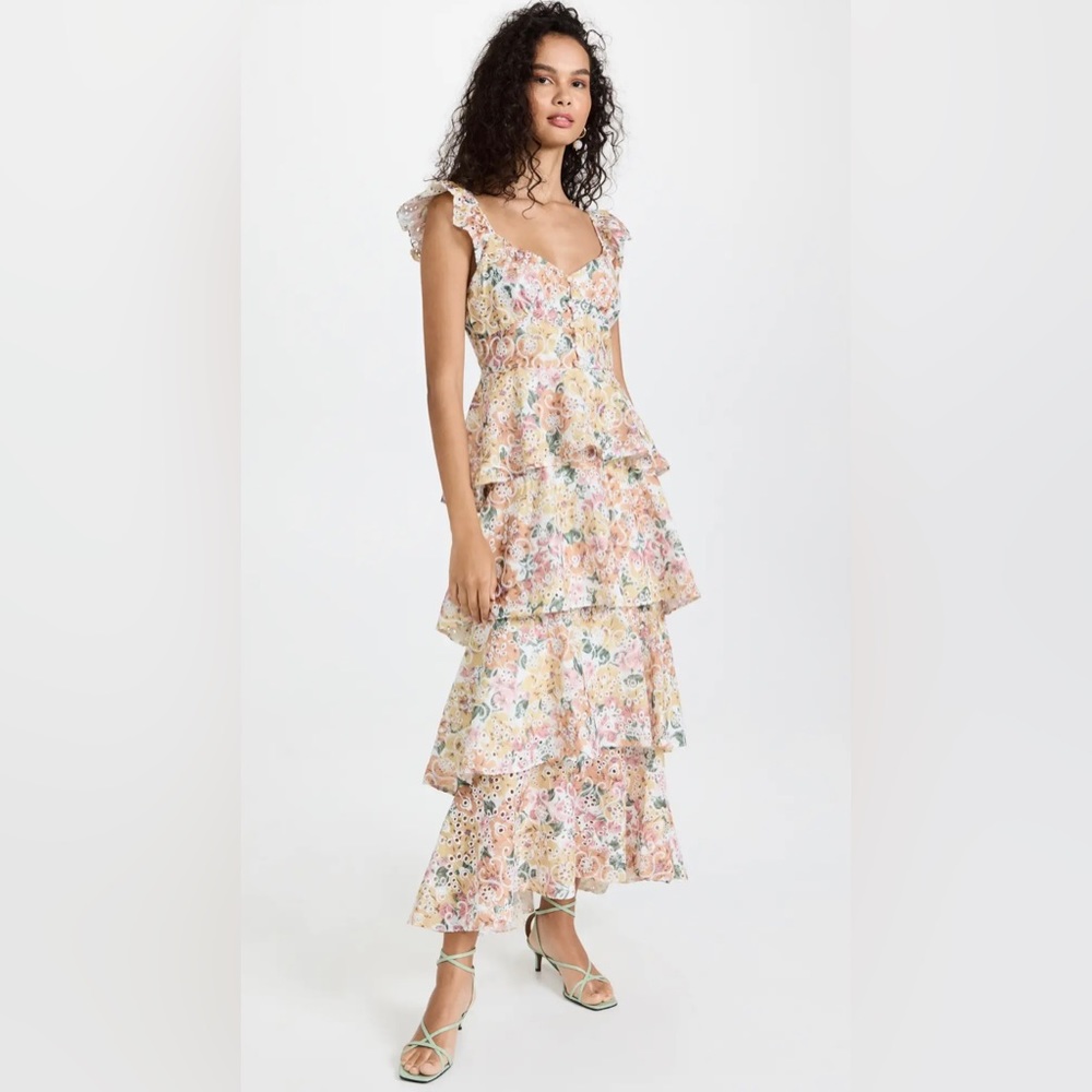 En Saison NWT Floral Romantic Ruffle Embroidered Presley Midi Dress Size Large - Picture 14 of 16